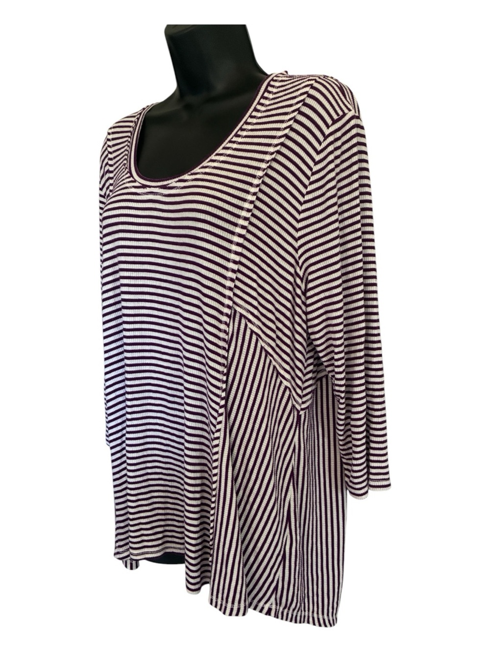 Cato Burgundy White Striped Scoop Neck Top Sz XL - Picture 2 of 7